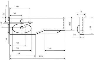 Раковина подвесная Акватон Отель левая 130см белый 1A70113WOT01L